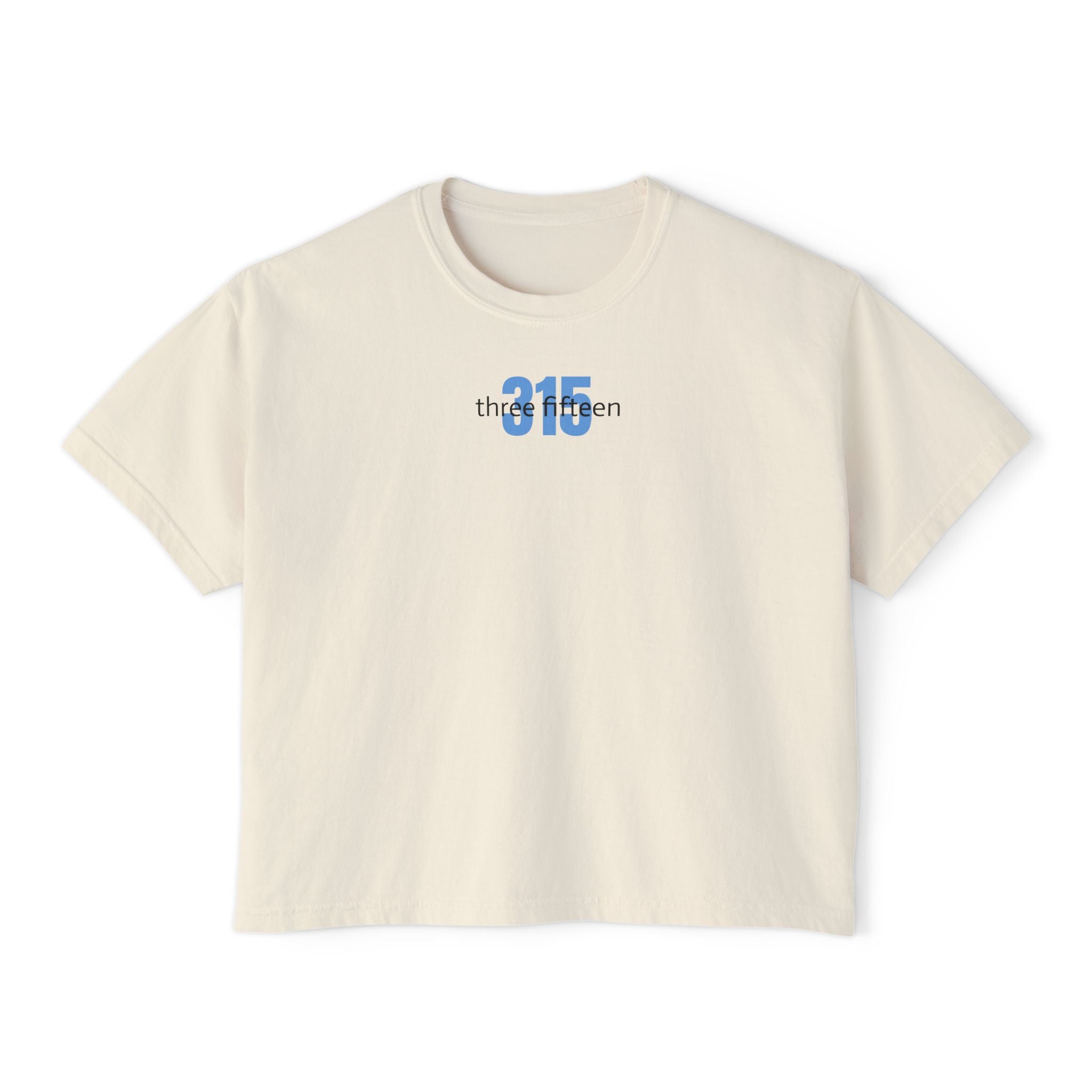 1 - Women's Boxy Tee Bold 315 — Minimalist City Number Graphic Shirt