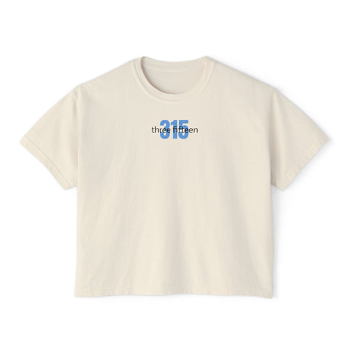 1 - Women's Boxy Tee Bold 315 — Minimalist City Number Graphic Shirt