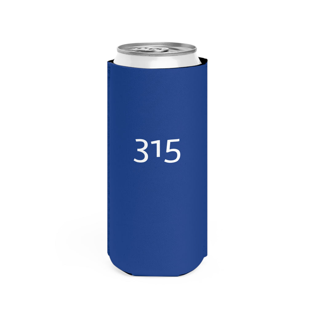 Slim Can Cooler – Blue with "315" Slim Can Koozie