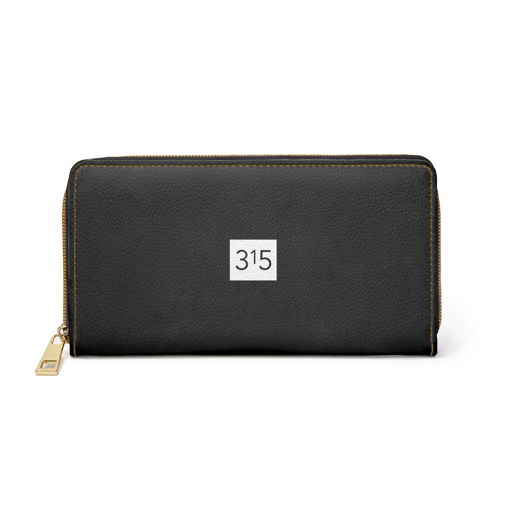 315 - Zipper Wallet — Minimal Black Wallet with '315' Mirrored Script