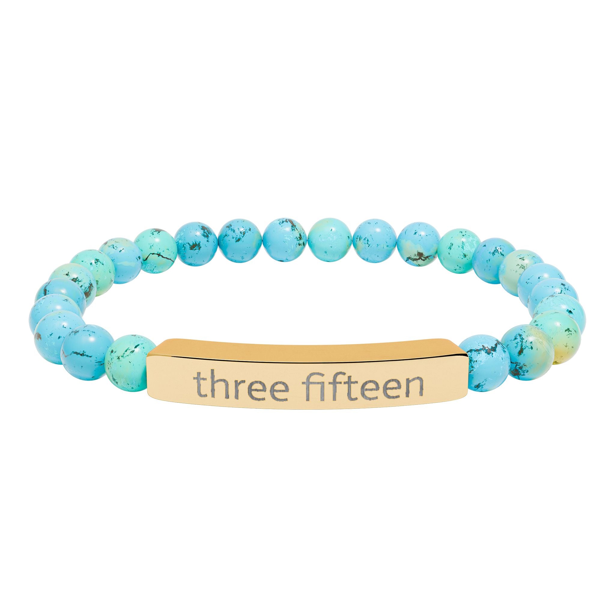 4 - Three Fifteen Engraved Natural Stone Stretch Bracelet