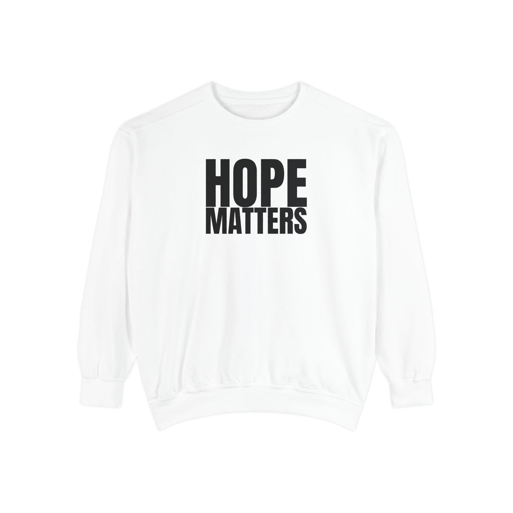 Multi Color Hope Matters Embroidered Minimalist Logo Sweatshirt — White Crewneck Casual Pullover