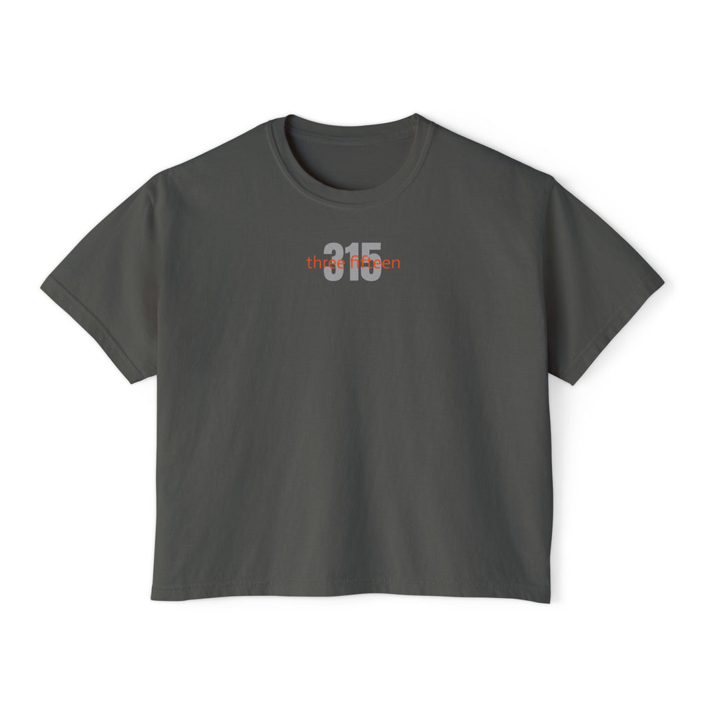 1 - Women's Boxy Tee Bold 315 — Minimalist City Number Graphic Shirt