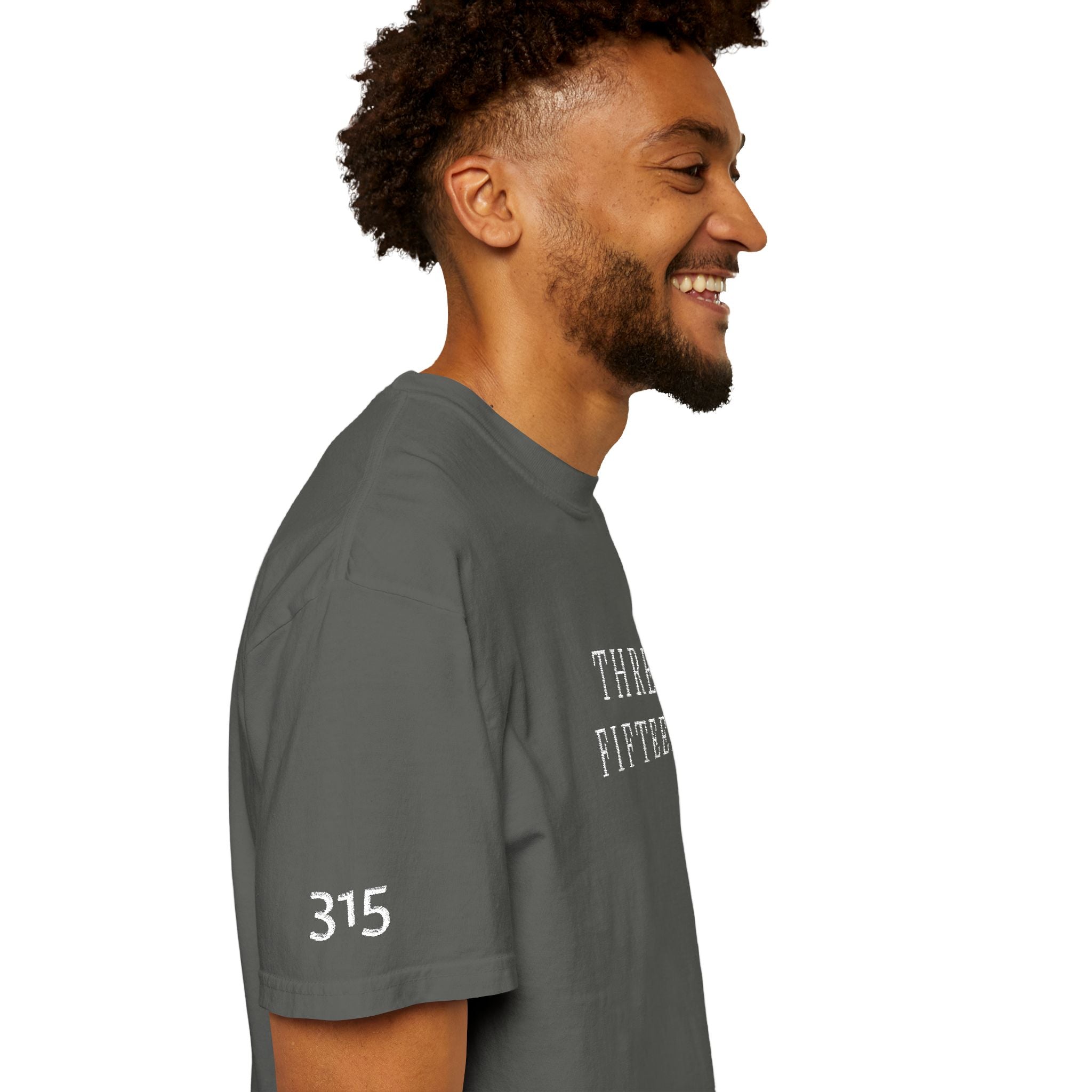 11 - Embroidered THREE FIFTEEN Multi Color Minimalist '75' Chest Logo T-Shirt – Garment-Dyed White Casual Tee