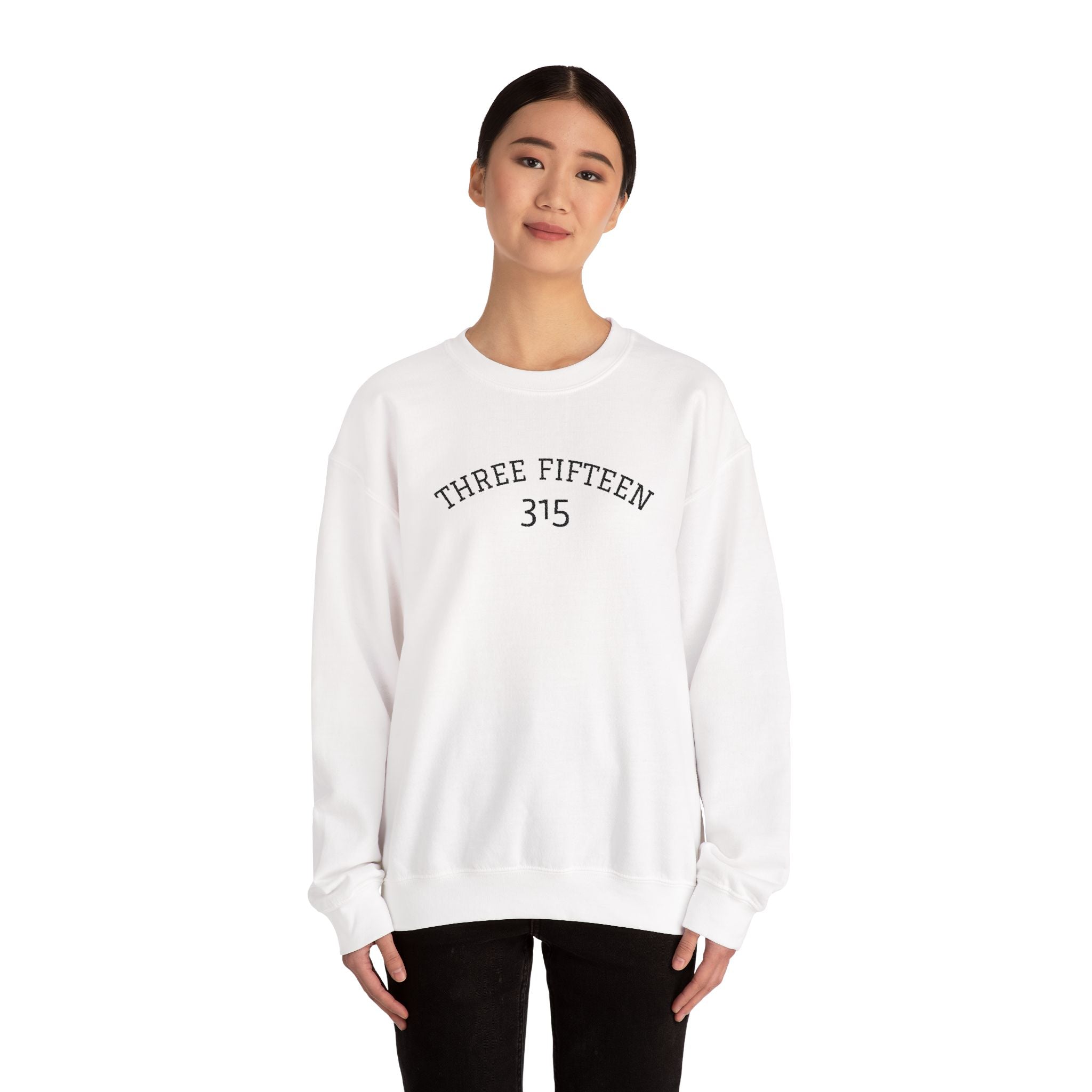 15 - Minimal '315' Embroidered Logo Crewneck Sweatshirt — White Casual Pullover
