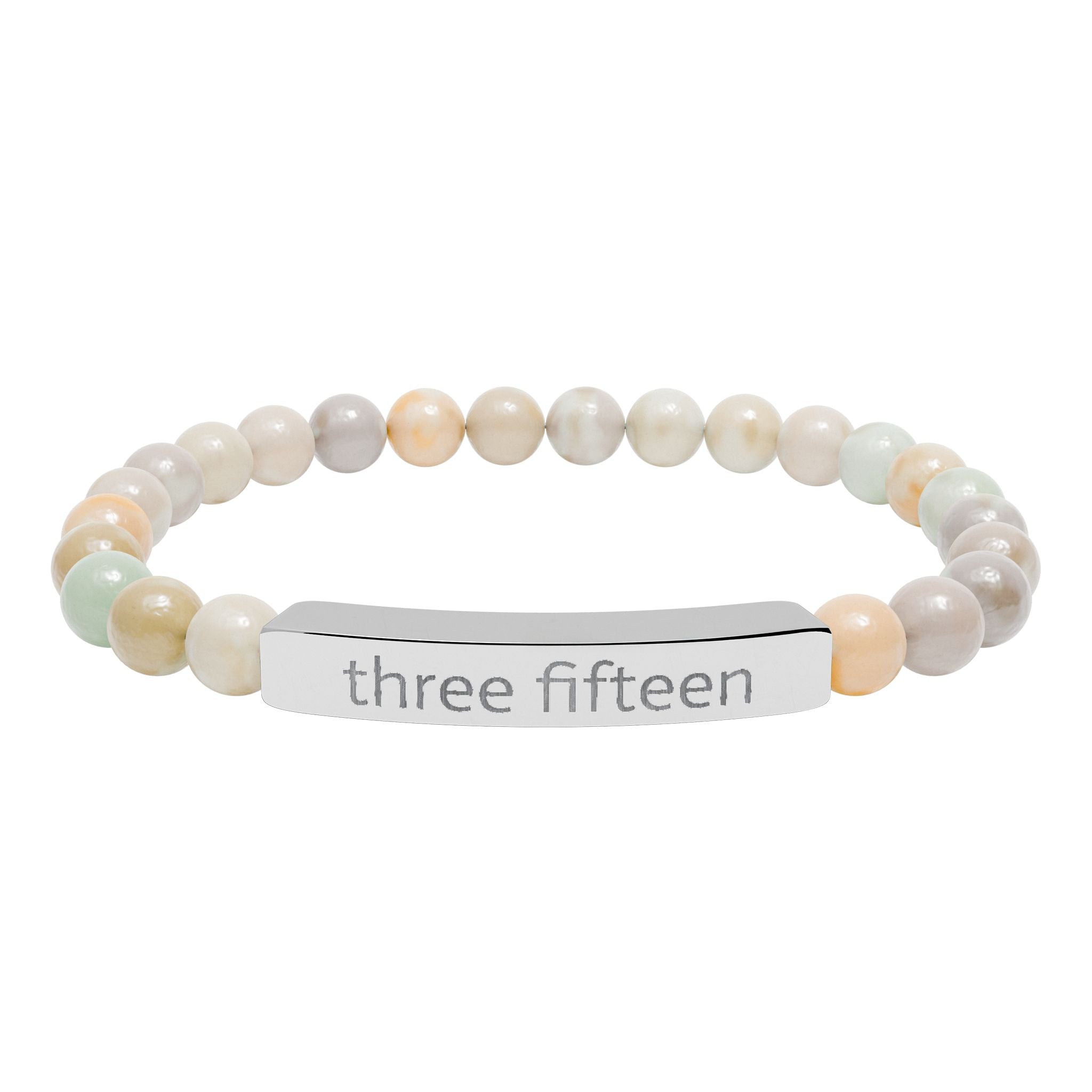 4 - Three Fifteen Engraved Natural Stone Stretch Bracelet