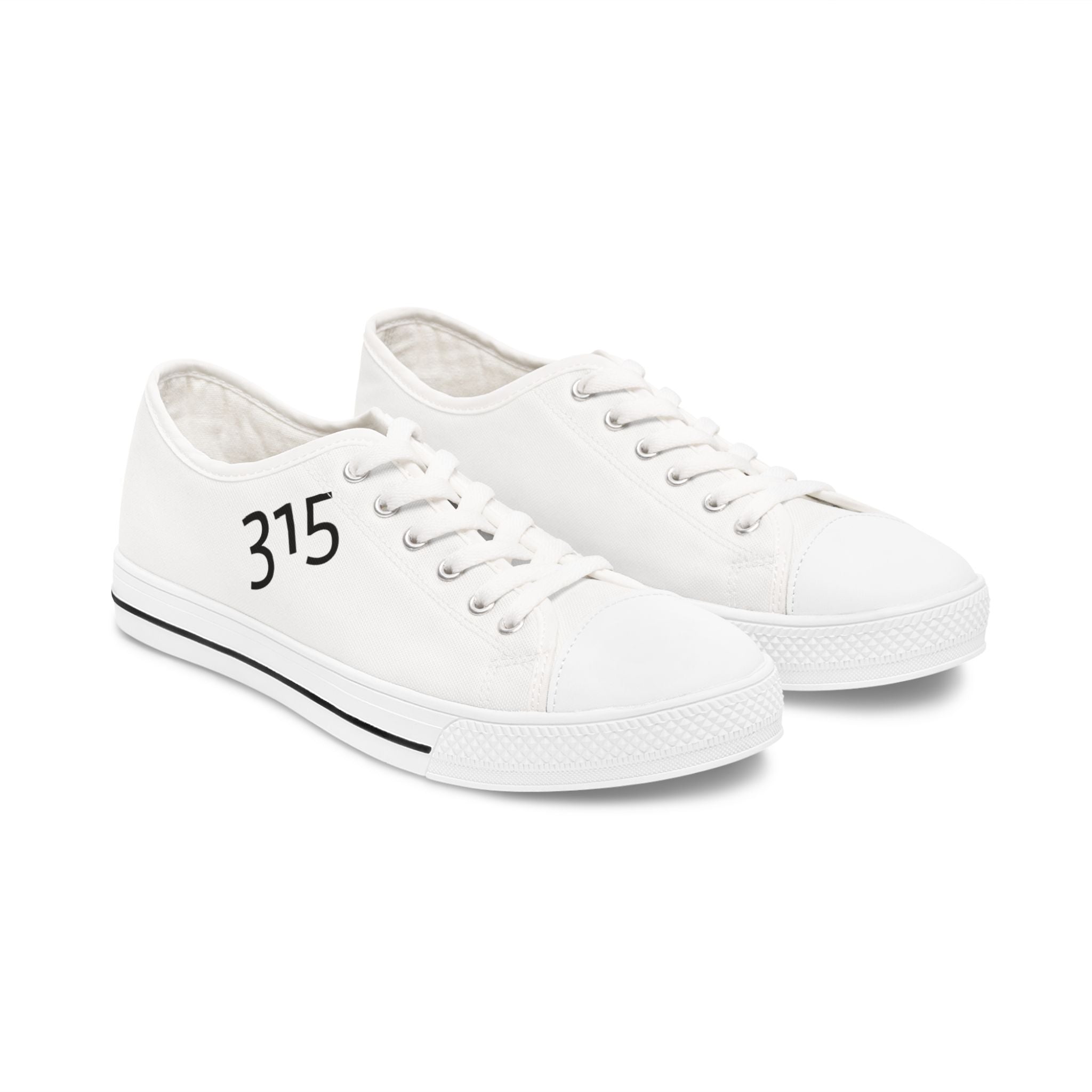 31 - Women's White Low Top Sneakers — Minimal White Canvas Shoes with '315' Side Print