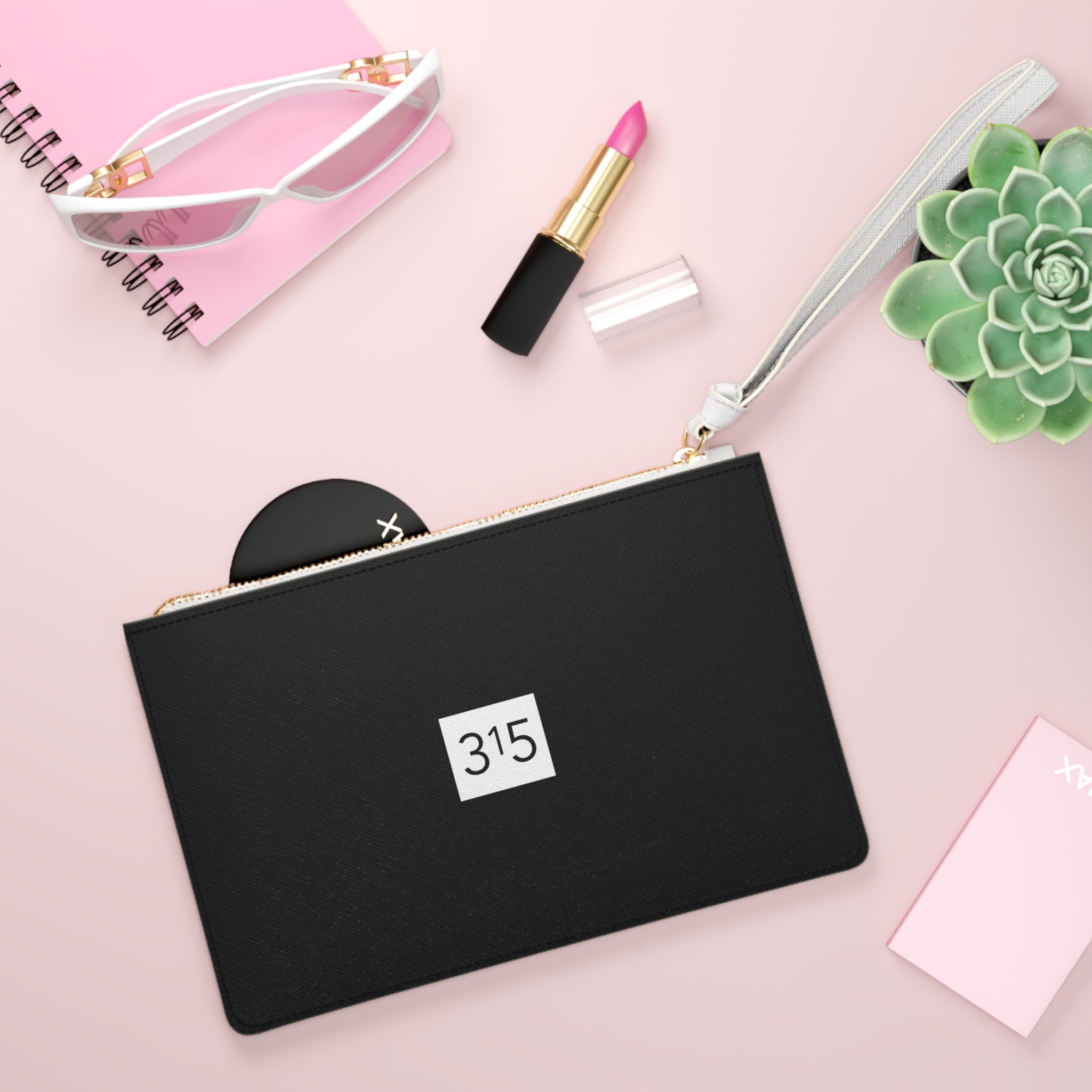 Clutch Bag — Minimalist '315' Square Logo Wristlet, White Everyday Evening Bag