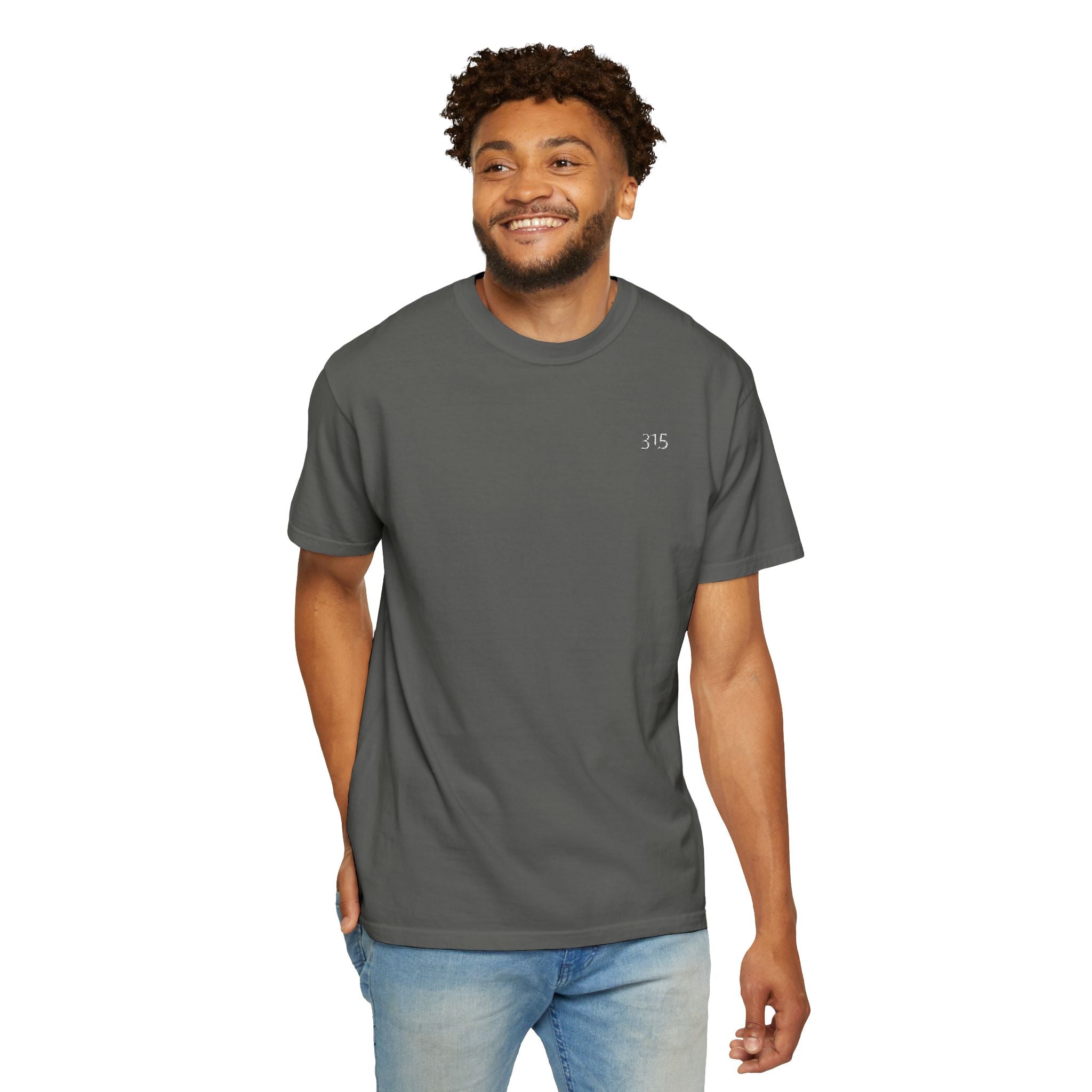 11 - Embroidered 315 Multi Color Minimalist '75' Chest Logo T-Shirt – Garment-Dyed White Casual Tee