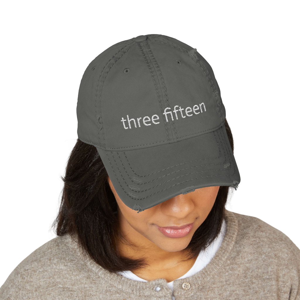 3 - Hat Distressed Embroidered Three Fifteen Dad Hat - Casual Chic Accessory