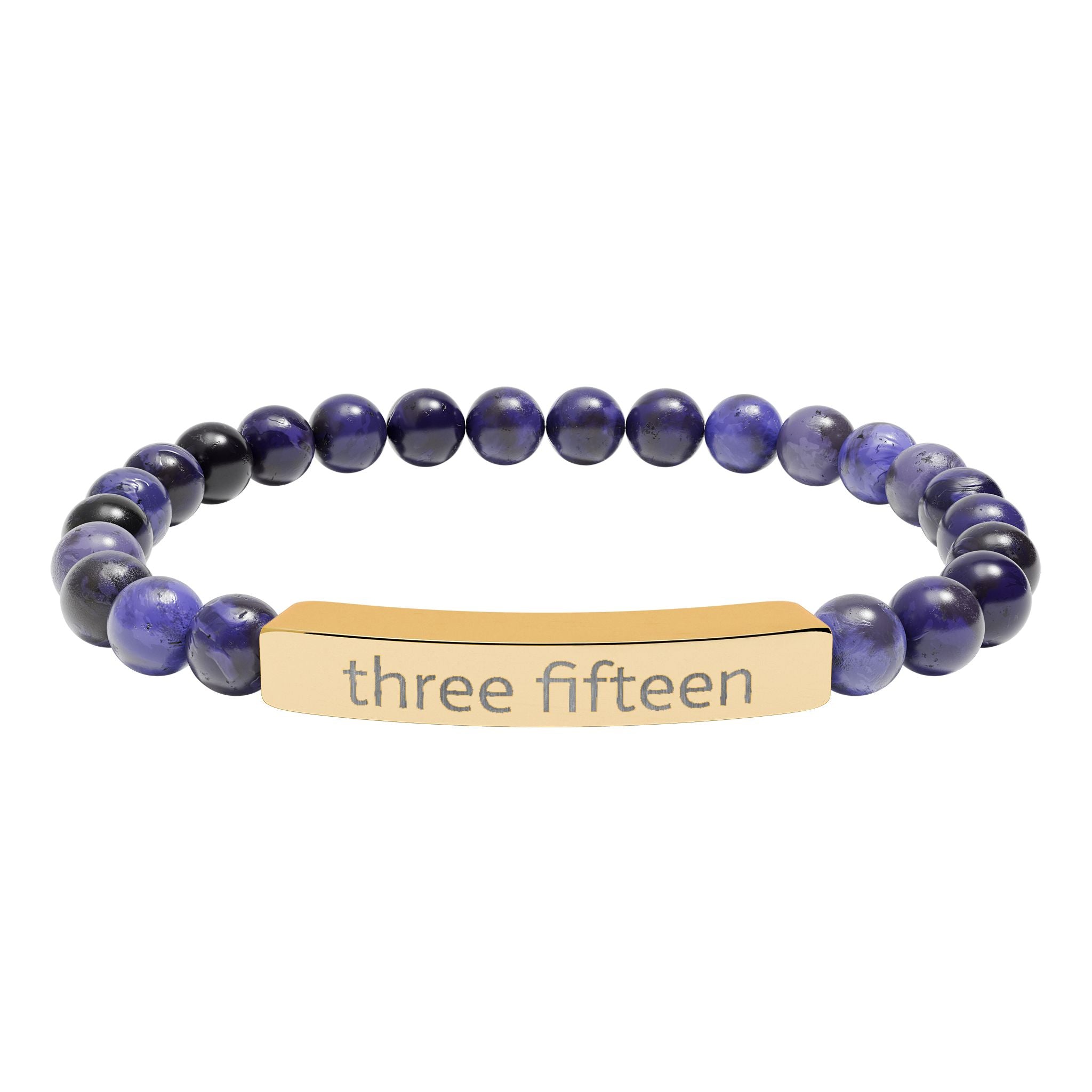 4 - Three Fifteen Engraved Natural Stone Stretch Bracelet