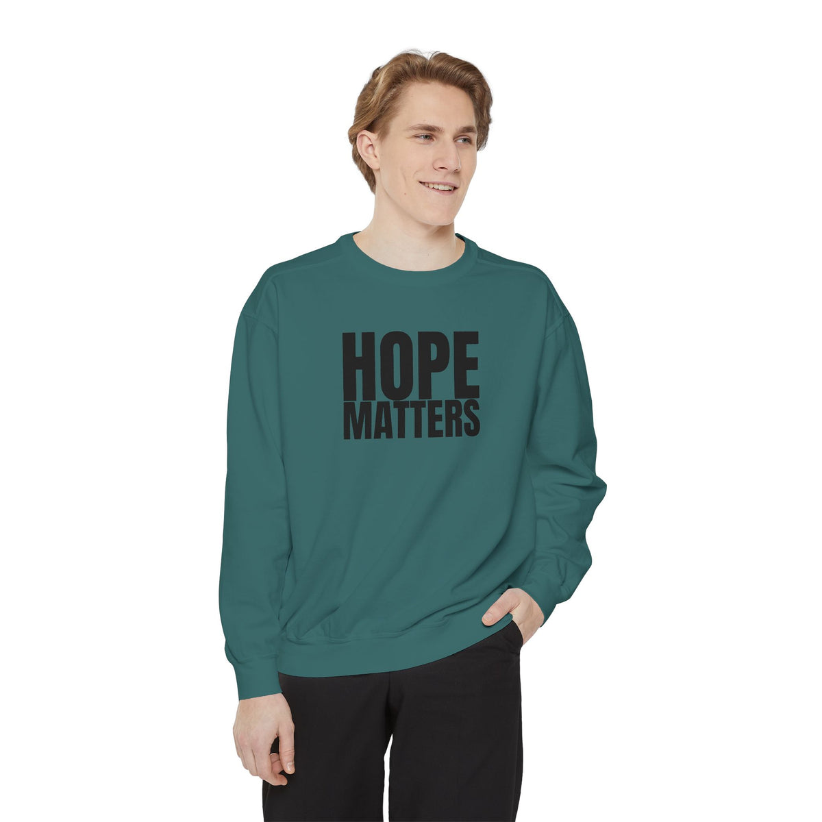 15 - Multi Color Hope Matters Embroidered Minimalist Logo Sweatshirt — White Crewneck Casual Pullover