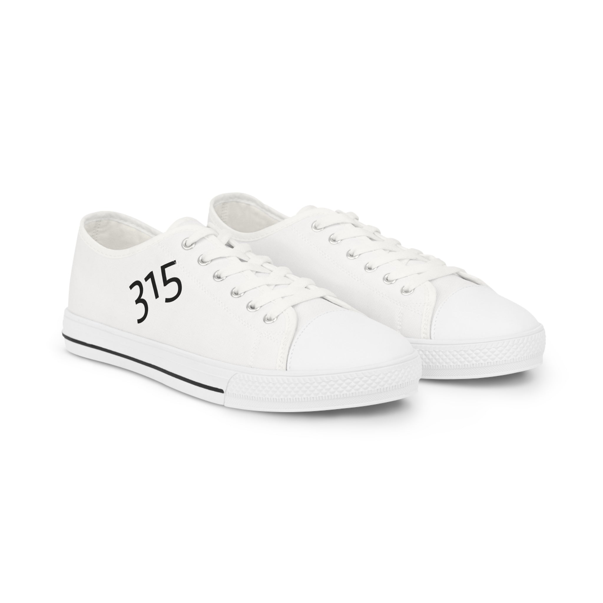31 - Men's White Low Top Sneakers — Minimal White Canvas Shoes with '315' Side Graphic