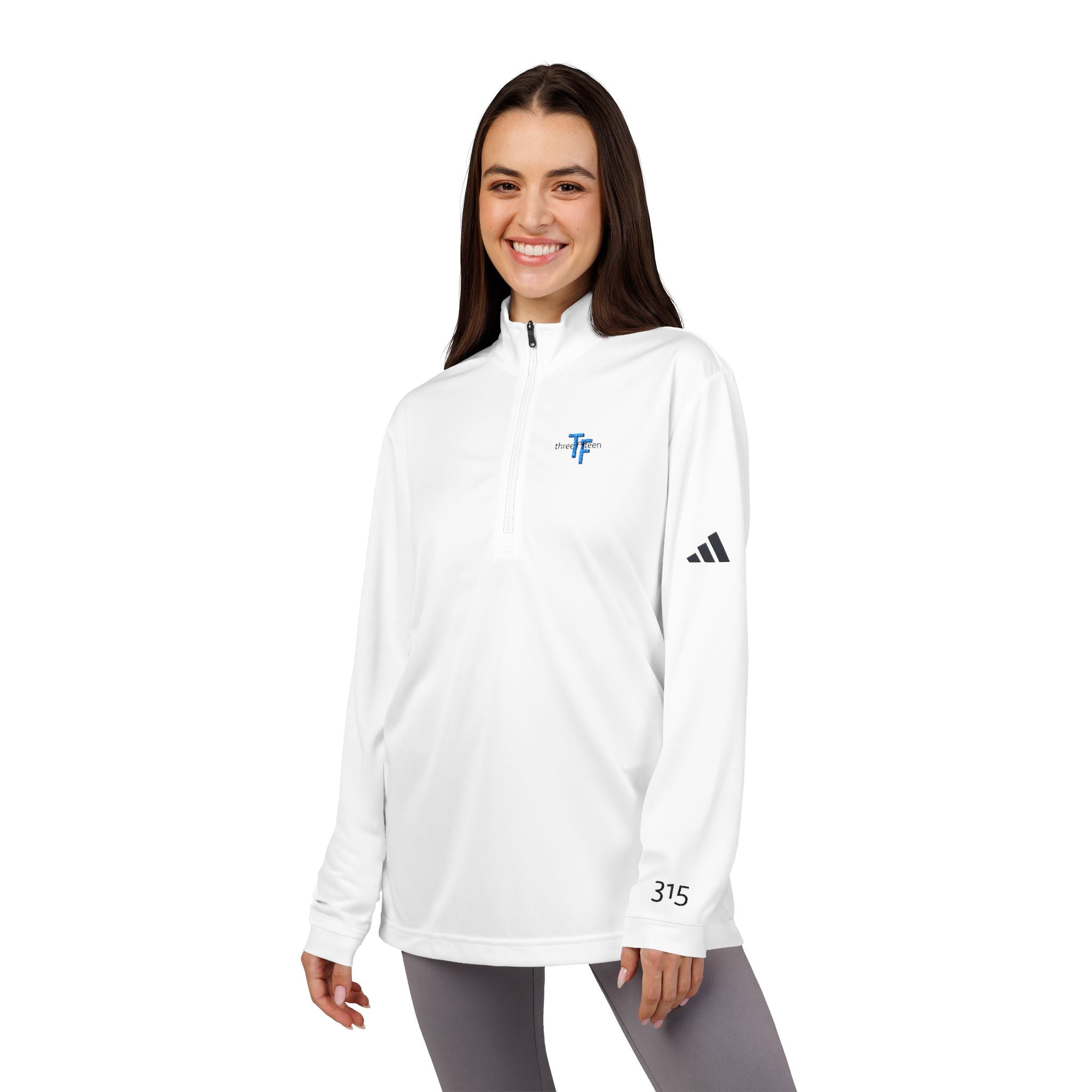 17 - Embroidered Adidas Quarter-Zip Pullover – White adidas® Performance Top