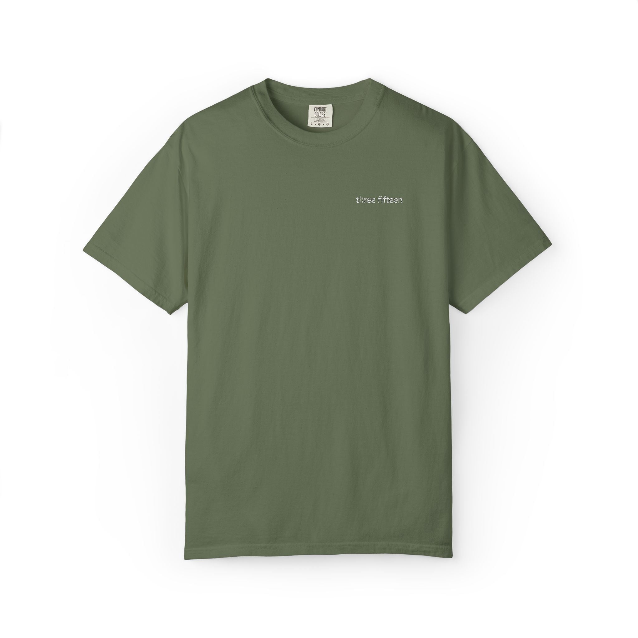 11 - Embroidered Three Fifteen Multi Color Minimalist '75' Chest Logo T-Shirt – Garment-Dyed White Casual Tee