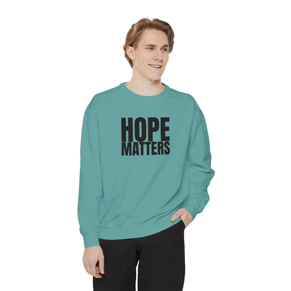 15 - Multi Color Hope Matters Embroidered Minimalist Logo Sweatshirt — White Crewneck Casual Pullover