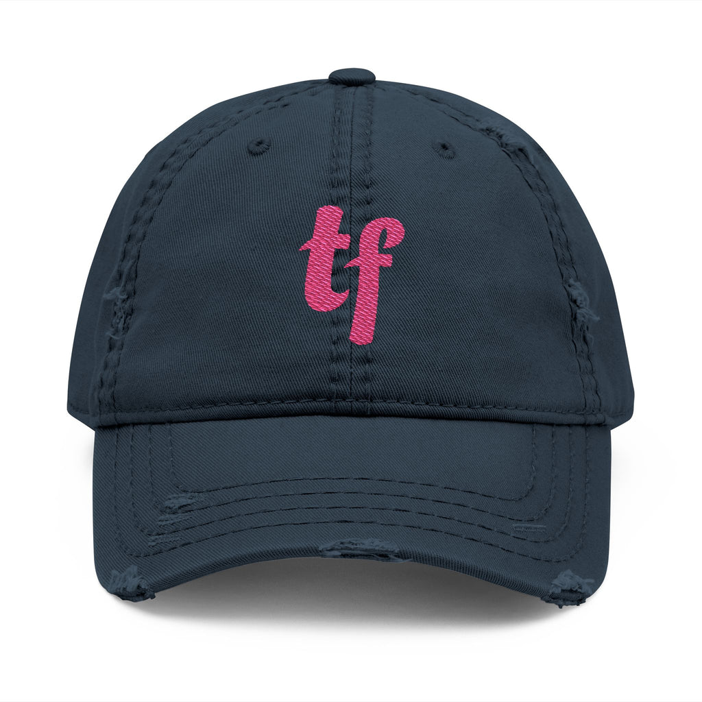 3 - TF Cursive - Hat Distressed Embroidered TF Three Fifteen Dad Hat - Casual Chic Accessory