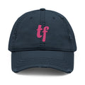3 - TF Cursive - Hat Distressed Embroidered TF Three Fifteen Dad Hat - Casual Chic Accessory