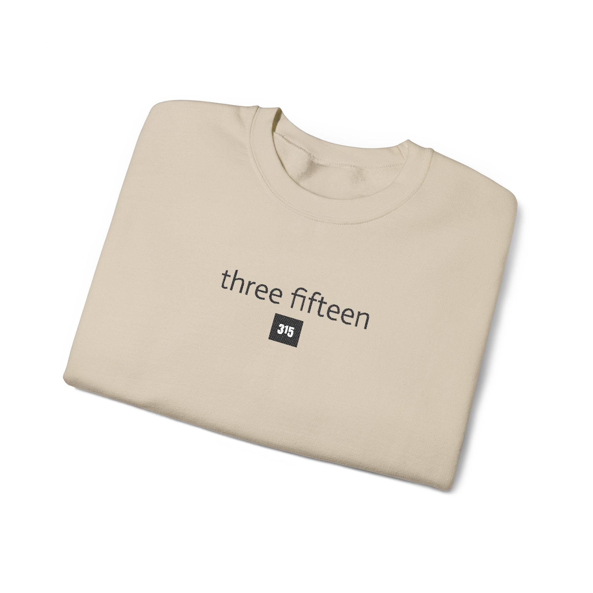 15 - Embroidered Square 315 Crewneck Sweatshirt — minimalist "three fifteen" logo pullover