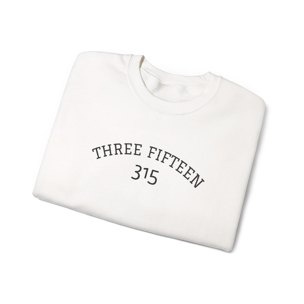 15 - Minimal '315' Embroidered Logo Crewneck Sweatshirt — White Casual Pullover