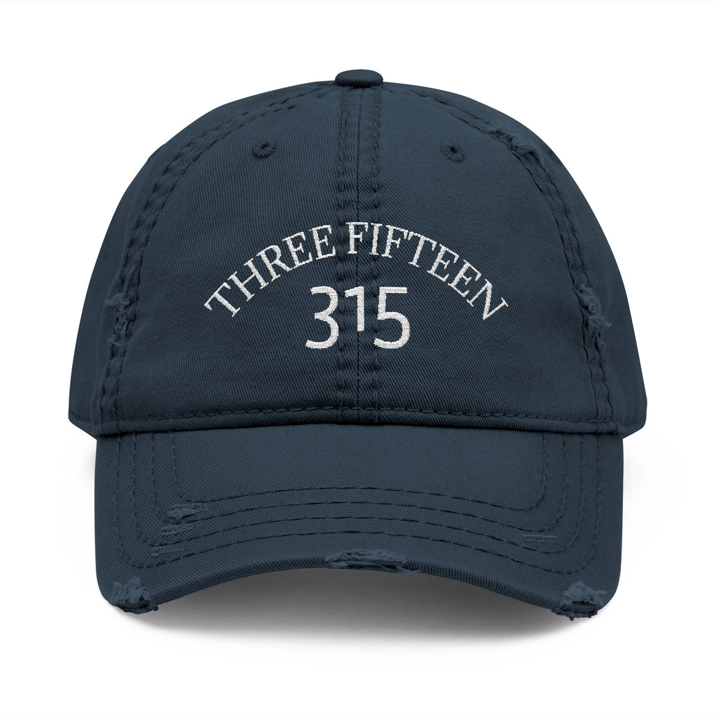 3 - Distressed Embroidered Dad Hat – "Three Fifteen 315" Vintage Baseball Cap