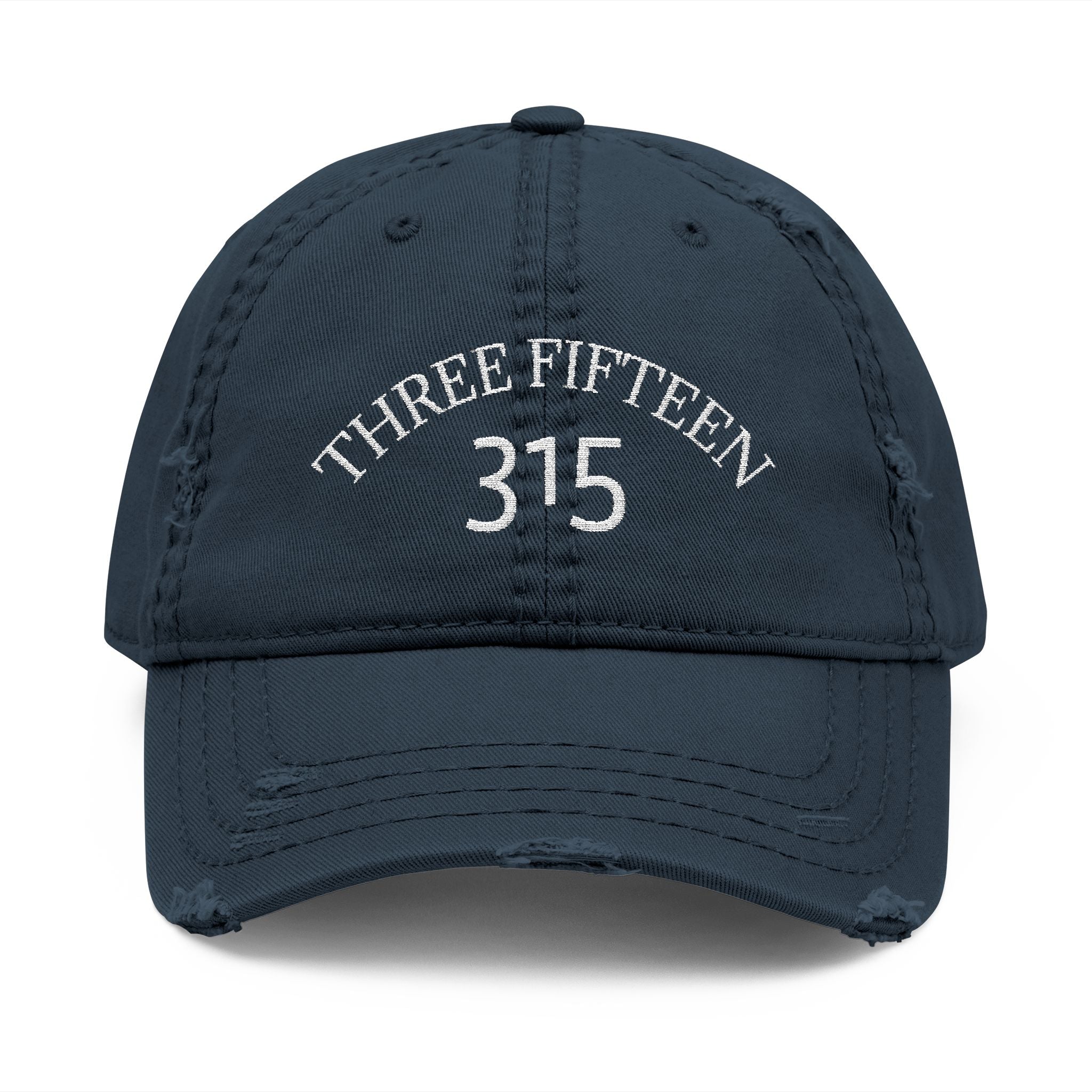 3 - Distressed Embroidered Dad Hat – "Three Fifteen 315" Vintage Baseball Cap