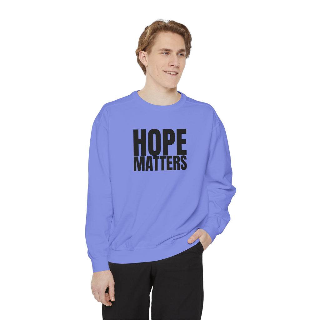 15 - Multi Color Hope Matters Embroidered Minimalist Logo Sweatshirt — White Crewneck Casual Pullover