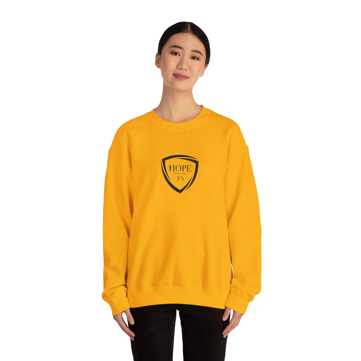 15 - Embroidered Hope Shield Crewneck Sweatshirt — Motivational Black Pullover