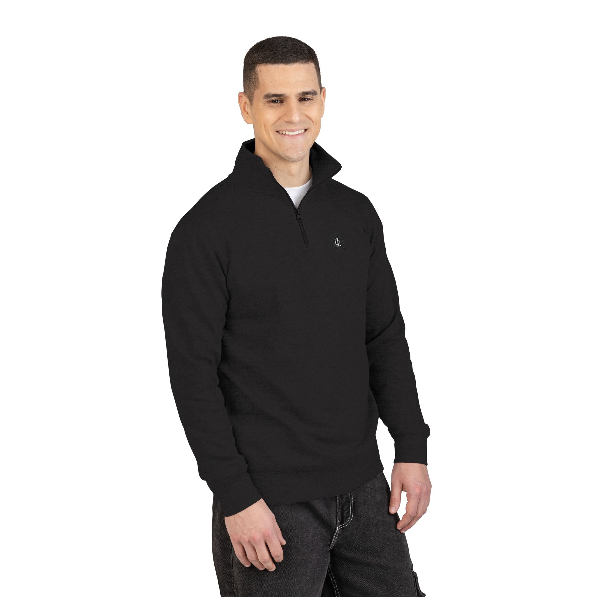Multi Color - Outcome Leadership- Embroidered Minimalist Quarter-Zip Fleece Pullover — Cozy Grey Casual Sweatshirt