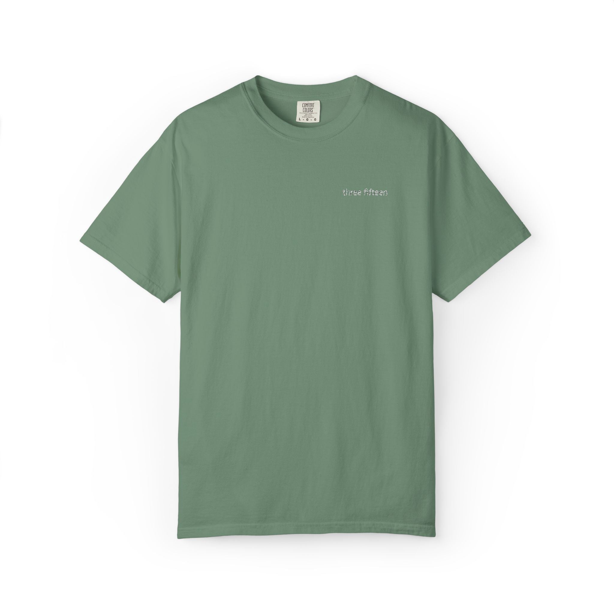 11 - Embroidered Three Fifteen Multi Color Minimalist '75' Chest Logo T-Shirt – Garment-Dyed White Casual Tee