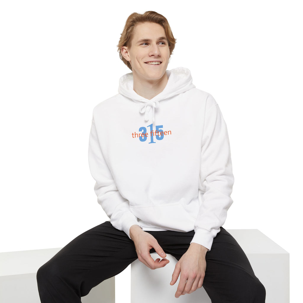 16 - Embroidered White Oversized 1 Comfort Colors Hoodie — 'three fifteen' 315 Minimal Number Graphic