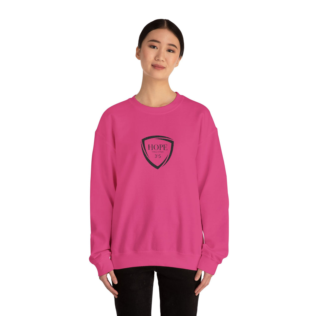 15 - Embroidered Hope Shield Crewneck Sweatshirt — Motivational Black Pullover