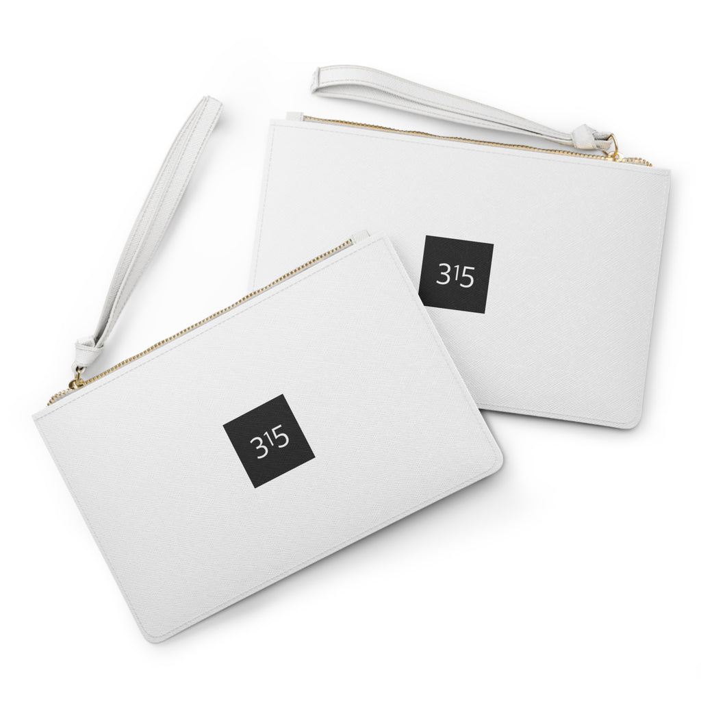 Clutch Bag — Minimalist '315' Square Logo Wristlet, White Everyday Evening Bag
