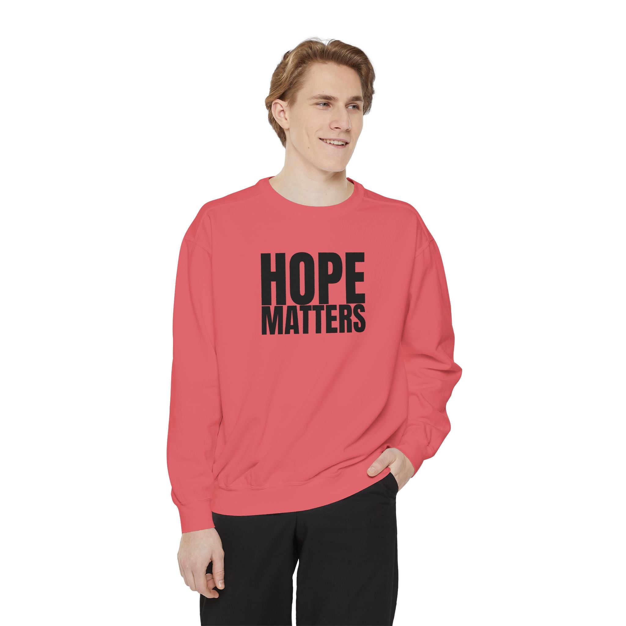 Multi Color Hope Matters Embroidered Minimalist Logo Sweatshirt — White Crewneck Casual Pullover