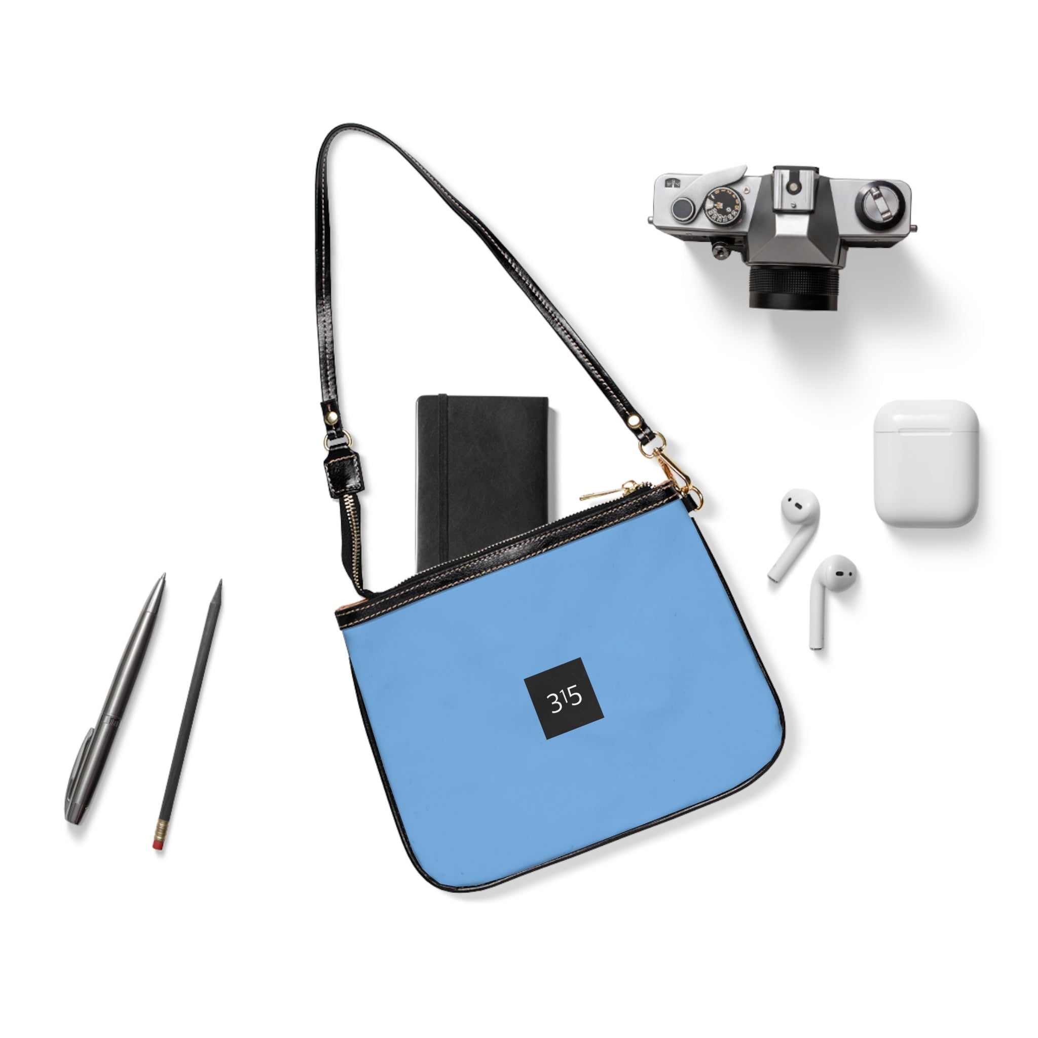 Minimalist Small Shoulder Bag with '315' Square Logo — Everyday Crossbody Purse