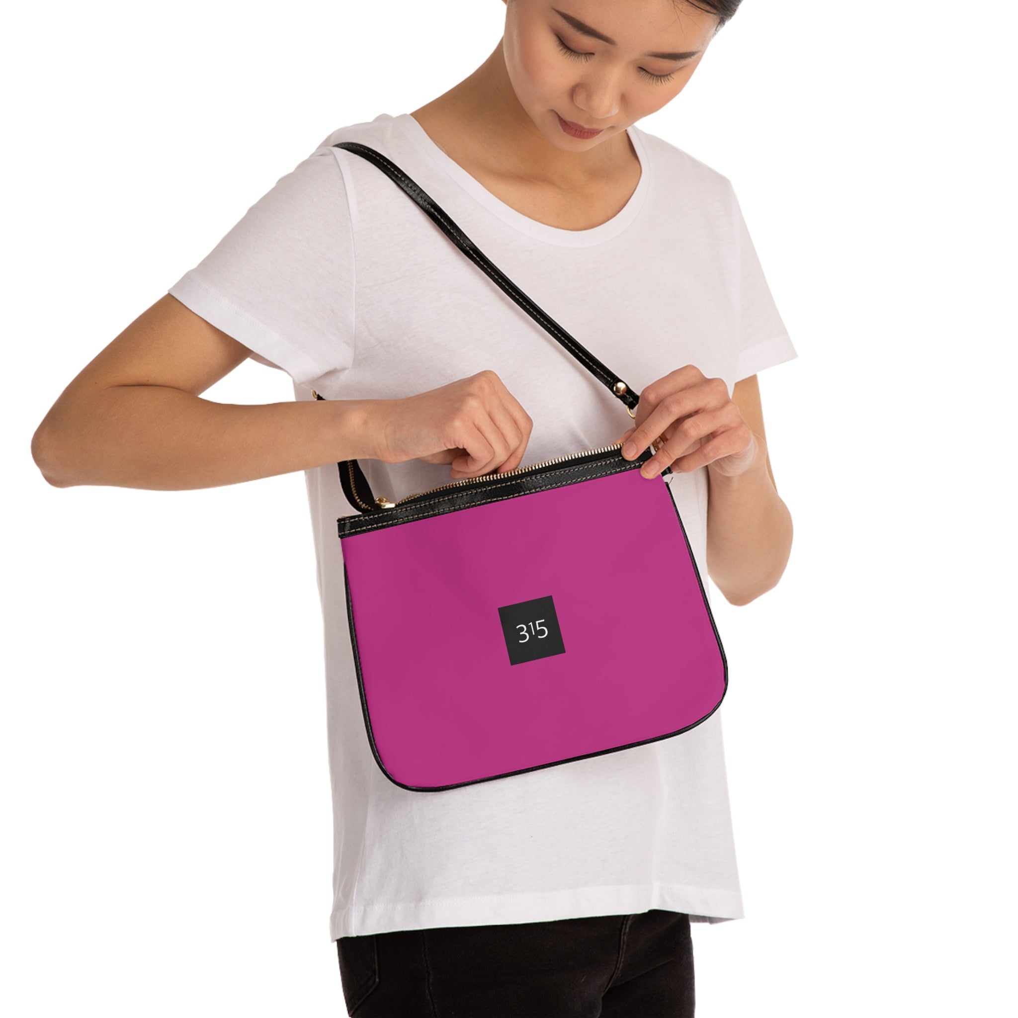 Minimalist Small Shoulder Bag with '315' Square Logo — Everyday Crossbody Purse