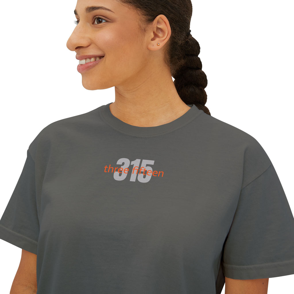 1 - Women's Boxy Tee Bold 315 — Minimalist City Number Graphic Shirt