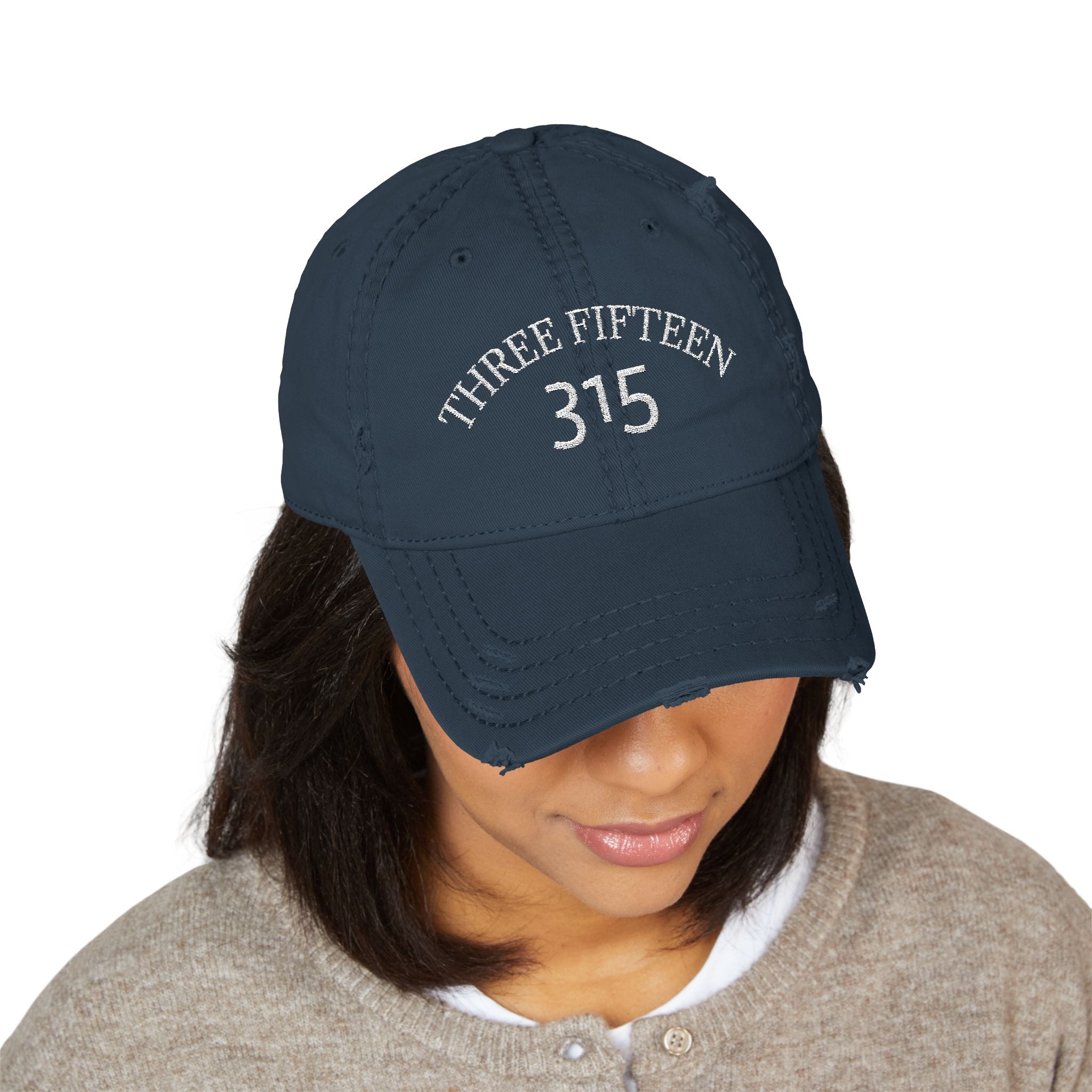 3 - Distressed Embroidered Dad Hat – "Three Fifteen 315" Vintage Baseball Cap
