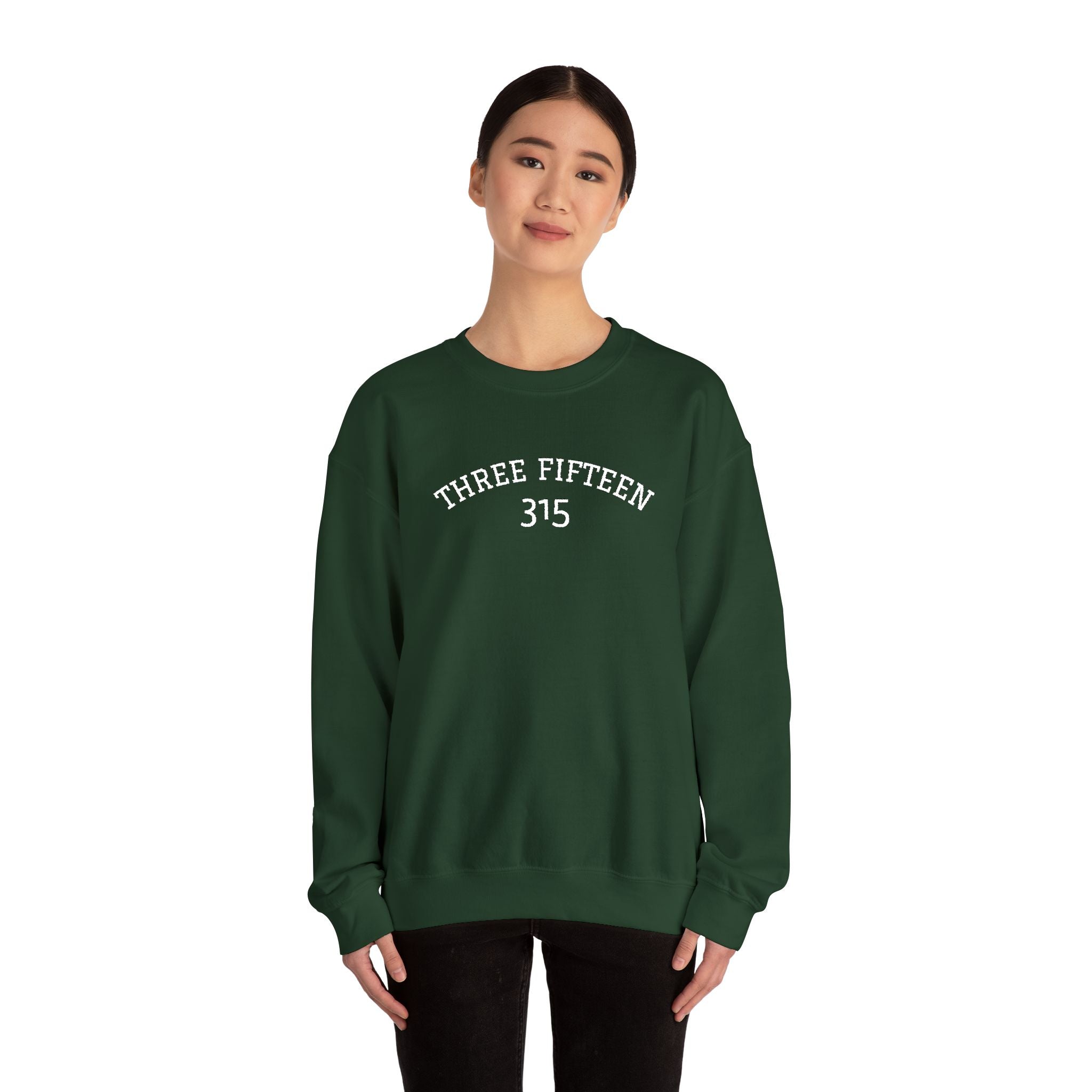 15 - Minimal '315' Embroidered Logo Crewneck Sweatshirt — White Casual Pullover