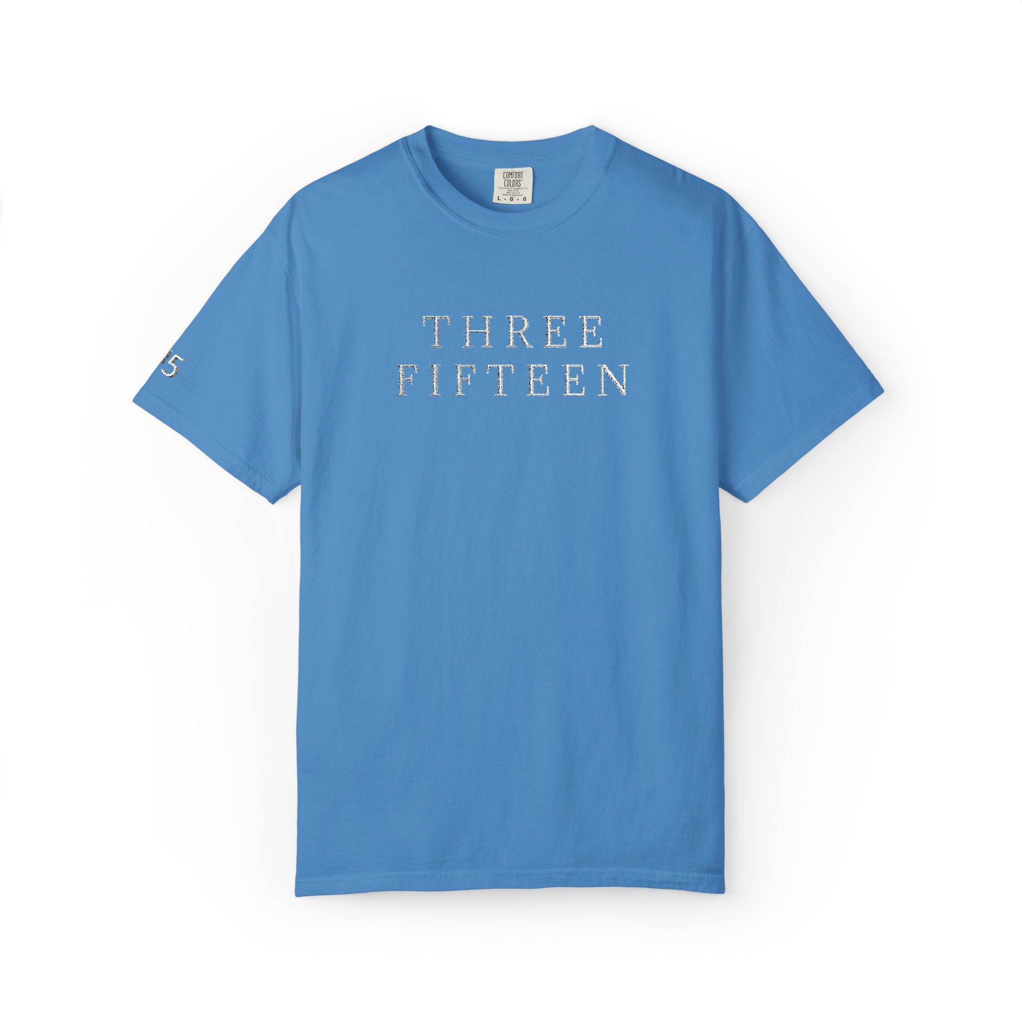 11 - Embroidered THREE FIFTEEN Multi Color Minimalist '75' Chest Logo T-Shirt – Garment-Dyed White Casual Tee