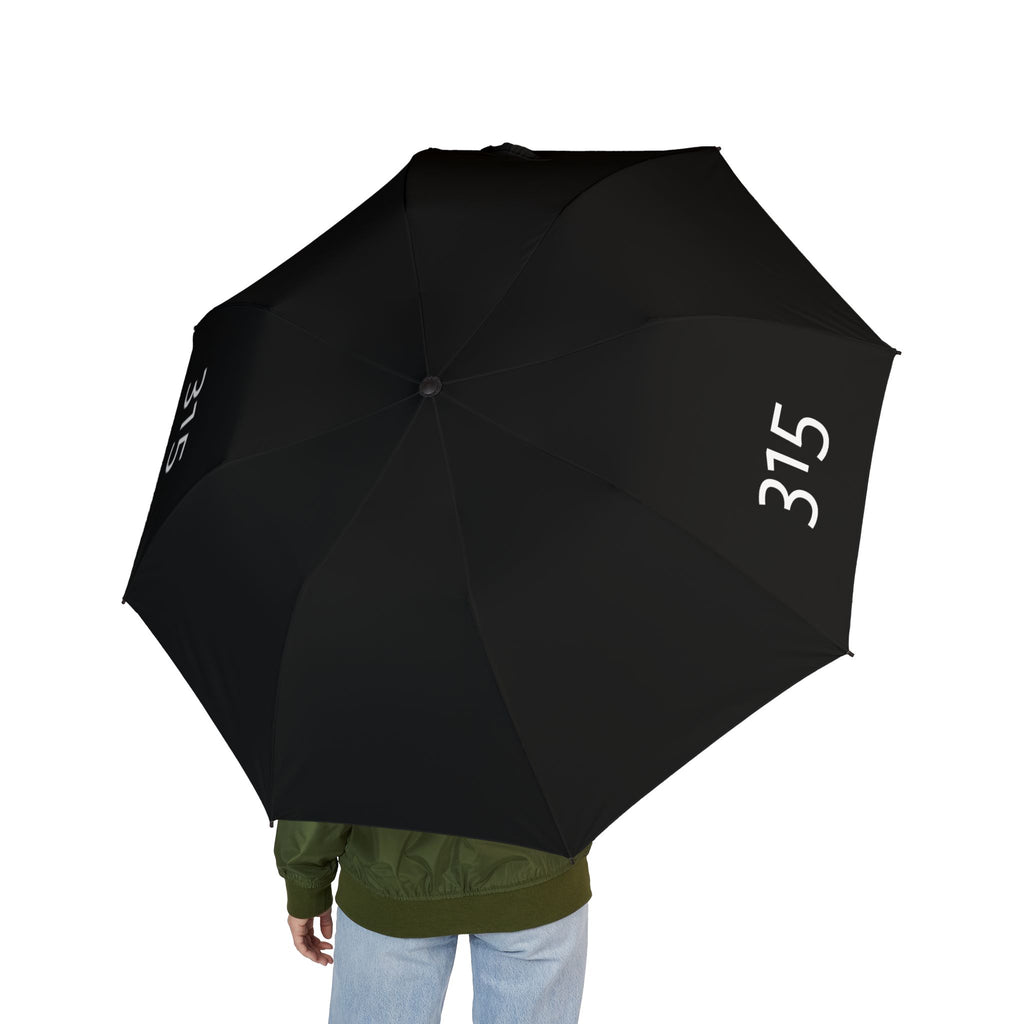 315 Compact Semi-Automatic Foldable Umbrella – Black with 315 Print