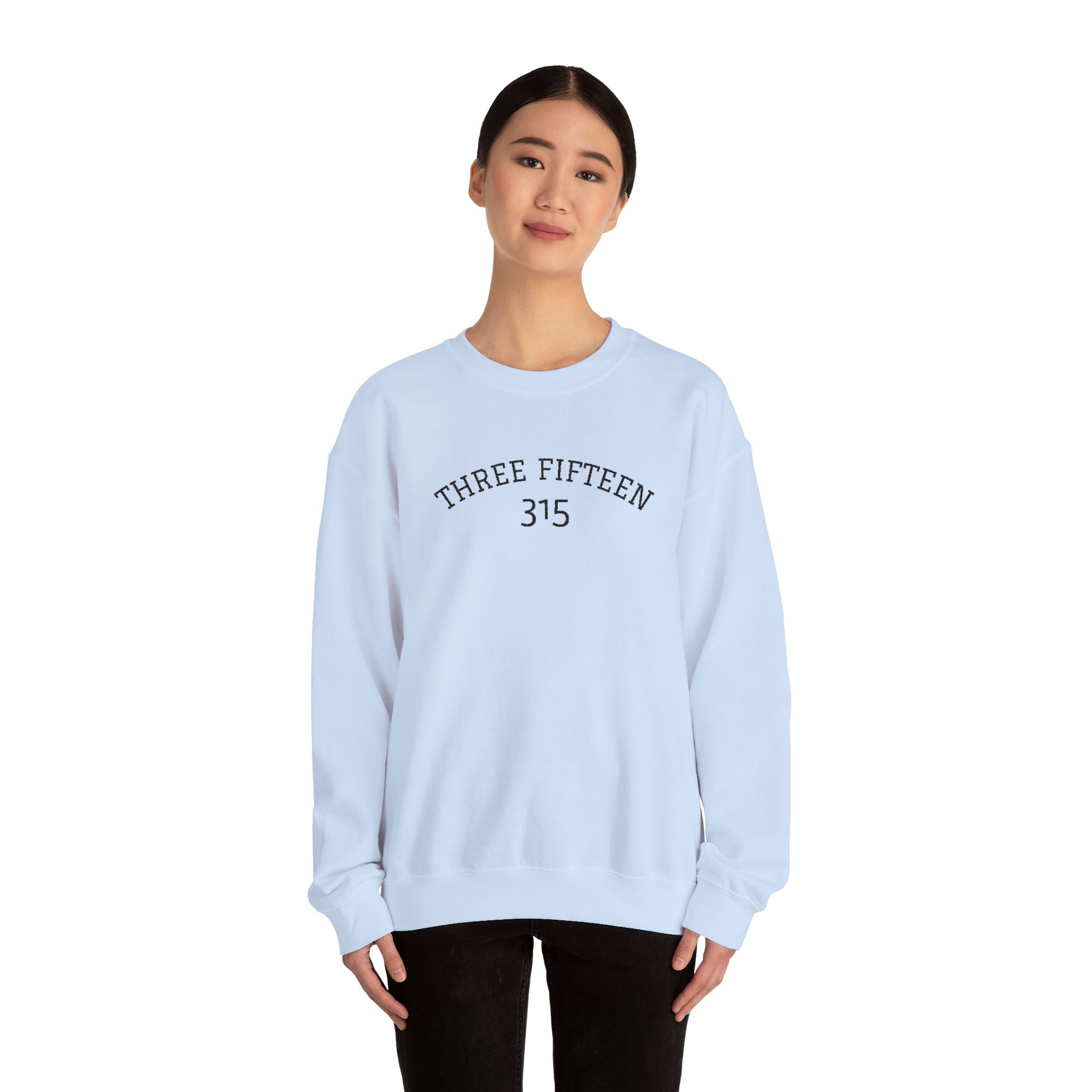 15 - Minimal '315' Embroidered Logo Crewneck Sweatshirt — White Casual Pullover