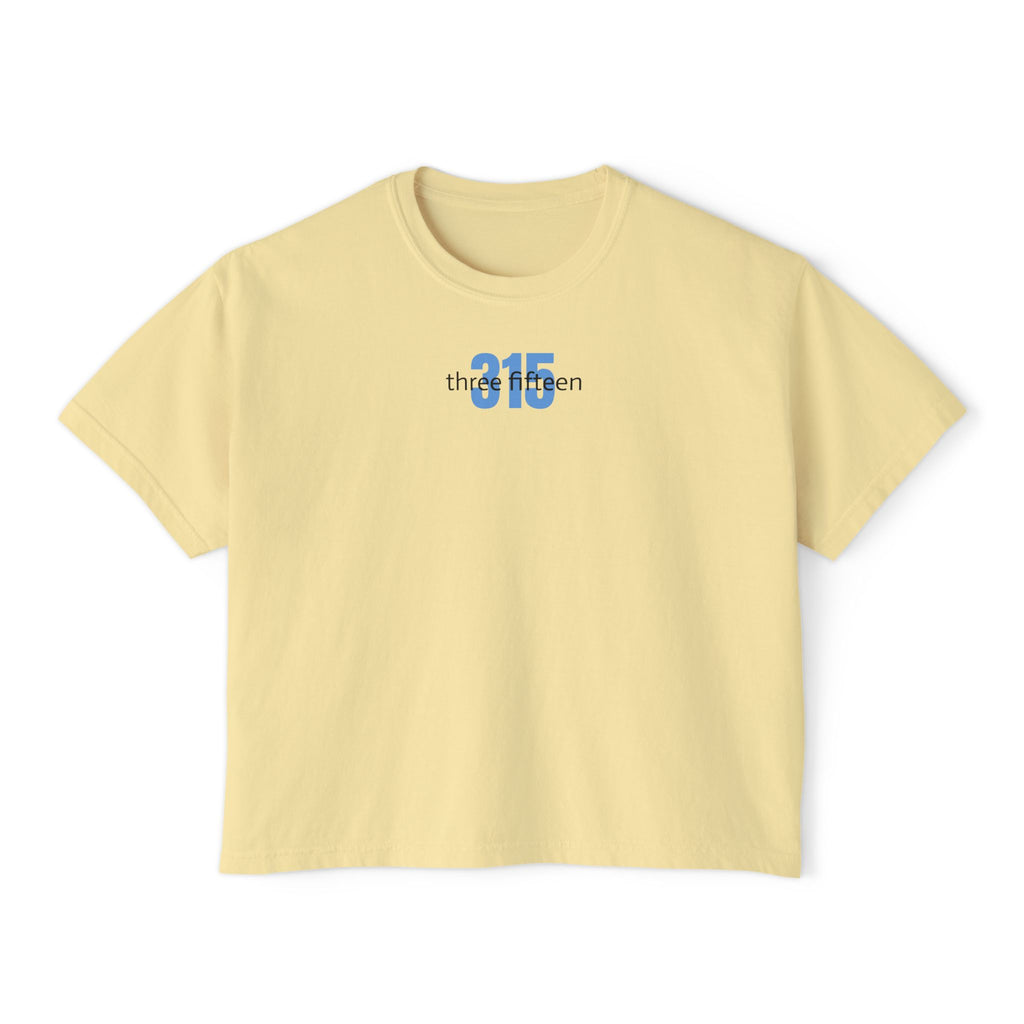 1 - Women's Boxy Tee Bold 315 — Minimalist City Number Graphic Shirt