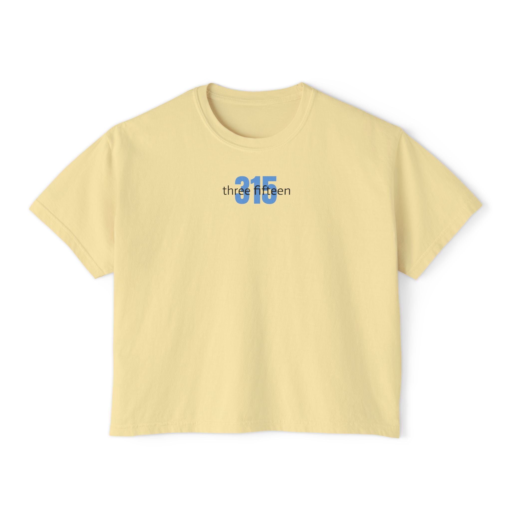 1 - Women's Boxy Tee Bold 315 — Minimalist City Number Graphic Shirt