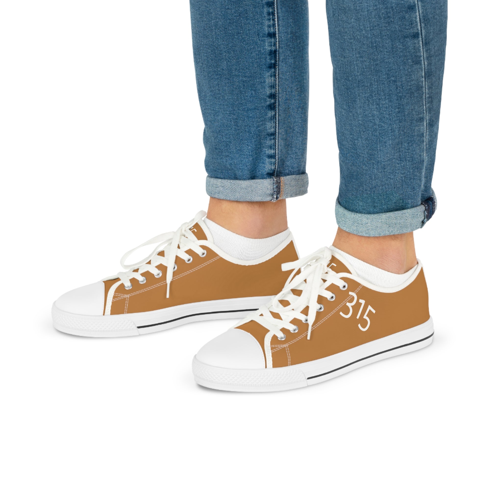 31 - Men's Low Top Sneakers — Minimal White Canvas Shoes with '315' Side Graphic