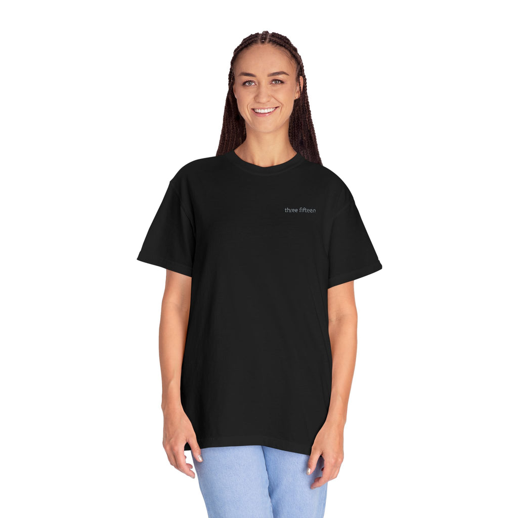11 - Embroidered Three Fifteen Multi Color Minimalist '75' Chest Logo T-Shirt – Garment-Dyed White Casual Tee
