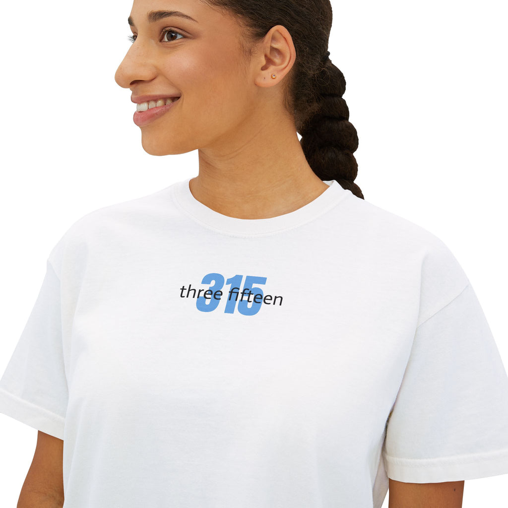 1 - Women's Boxy Tee Bold 315 — Minimalist City Number Graphic Shirt
