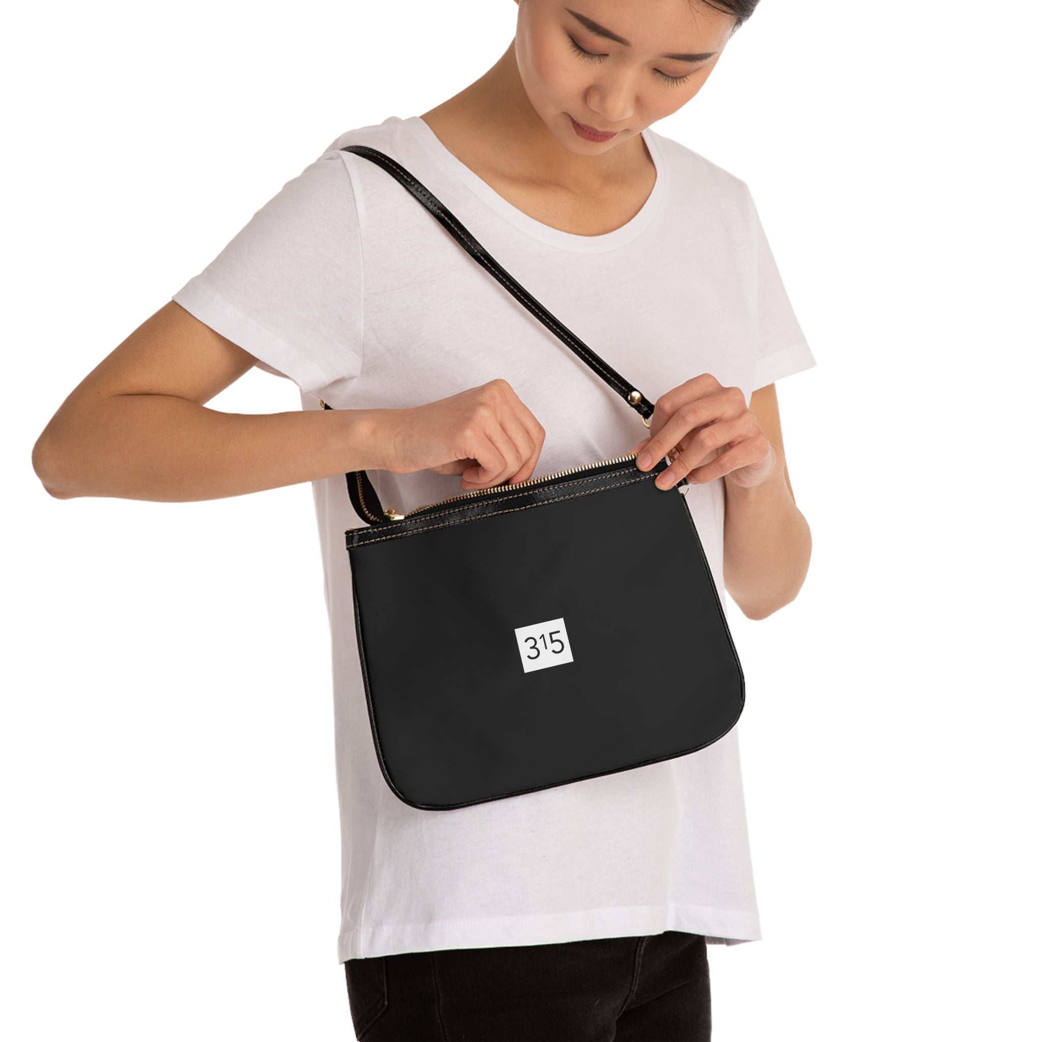 Minimalist Small Shoulder Bag with '315' Square Logo — Everyday Crossbody Purse