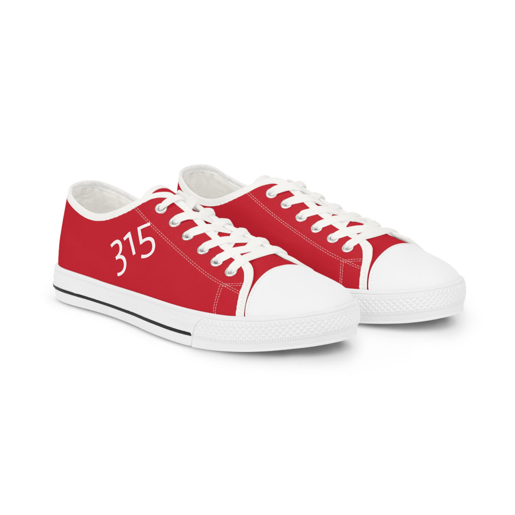 31 - Men's Red Low Top Sneakers — Minimal White Canvas Shoes with '315' Side Graphic
