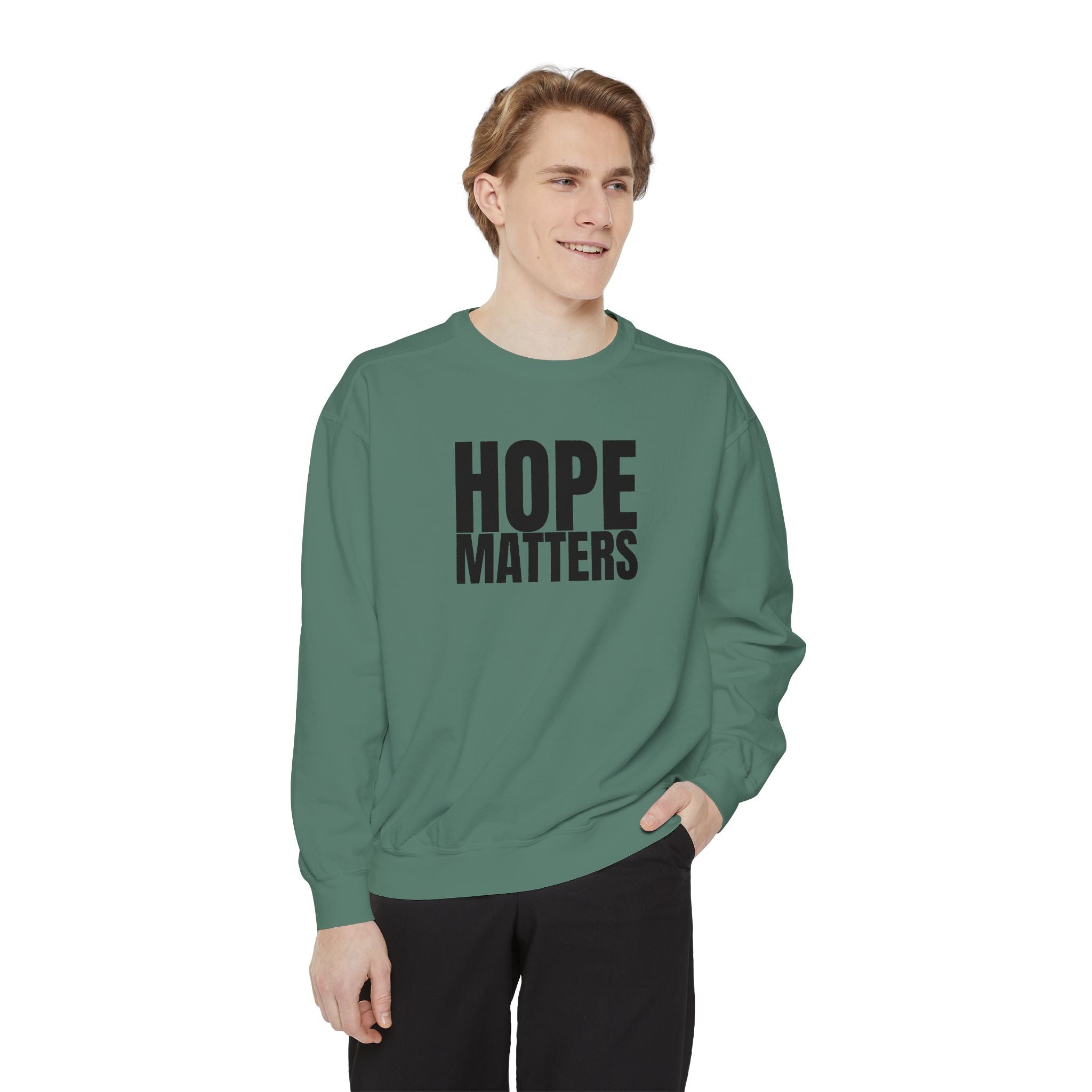 Multi Color Hope Matters Embroidered Minimalist Logo Sweatshirt — White Crewneck Casual Pullover